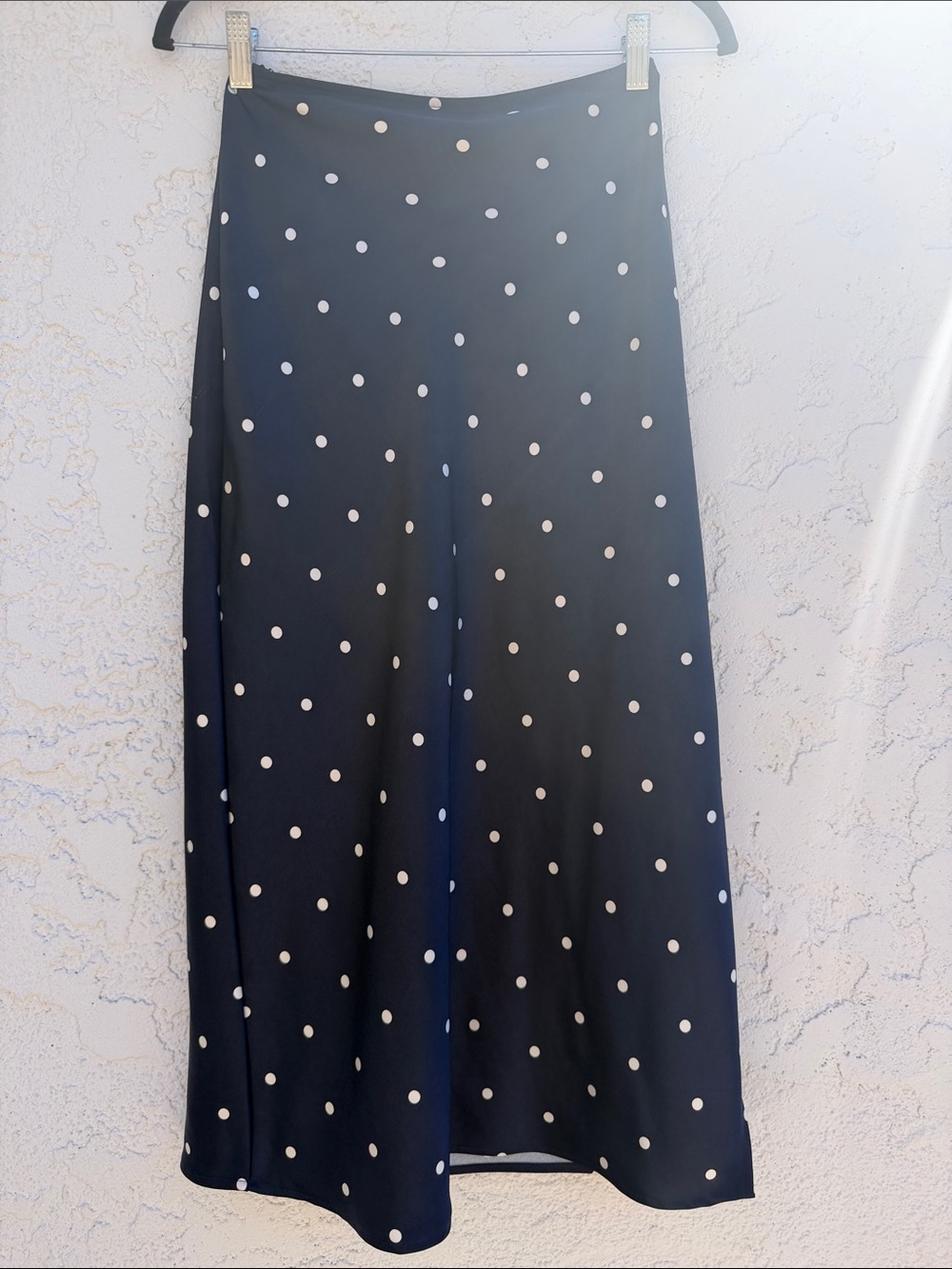 Old Navy Satin Navy Bias Cut Polka Dot Midi Skirt